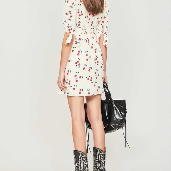 The Kooples / Naive Cherry Printed silk v-neck button dowm Dress small 2 - Picture 4 of 10